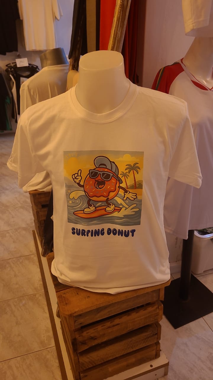 Custom printed Surfing Donut white t-shirt